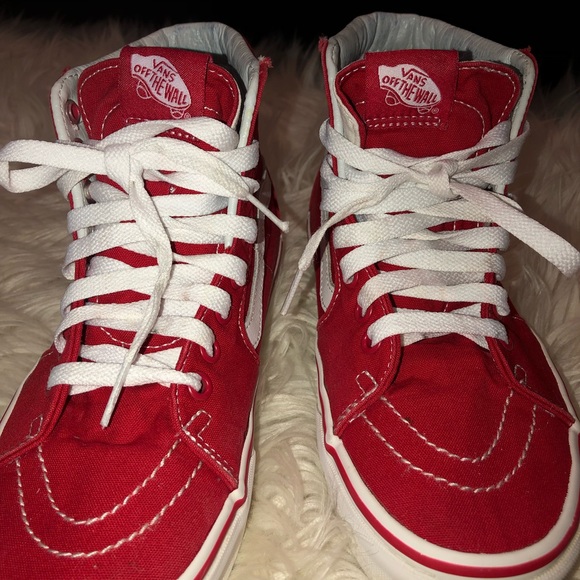 Red Vans Hightop Shoes - Picture 3 of 6